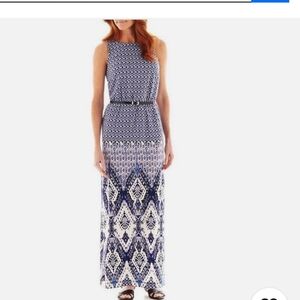 Danny & Nicole Cobalt and Black Geometric Sleeveless Maxi Dress